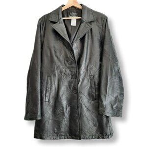 LE WORLD Vintage Genuine Leather Jacket Coat Patchwork Finish Black Sz L